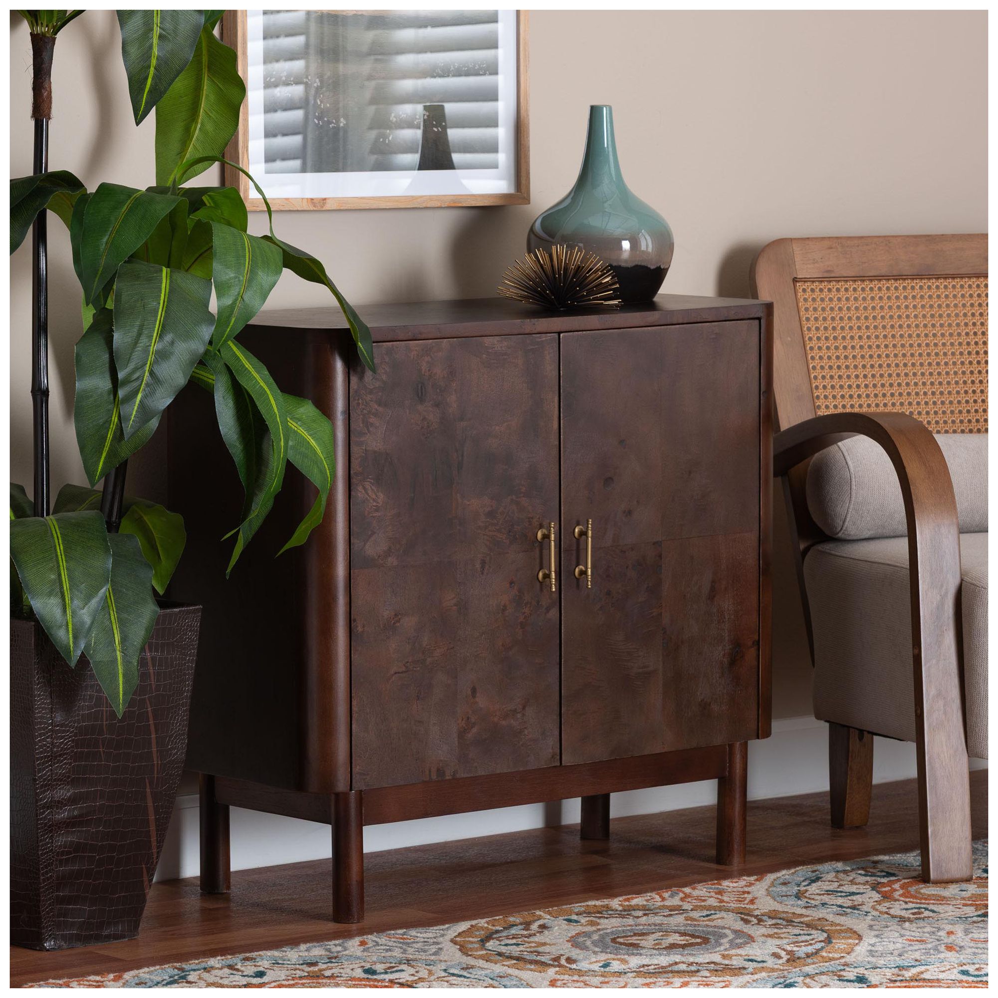 Image 2 bali & pari Latika Real Burl Wood Storage Cabinet in Dark Walnut Brown more views