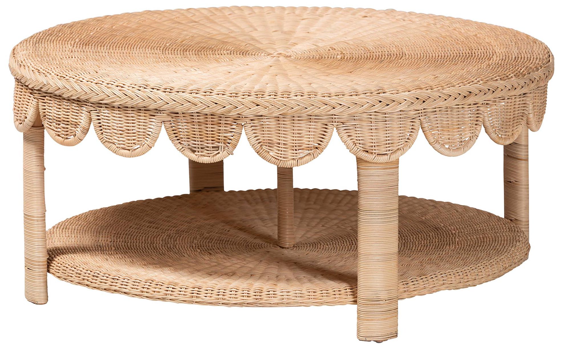 Image 2 bali & pari Latoya Rattan Coffee Table with Scalloped Apron and Lower Shelf