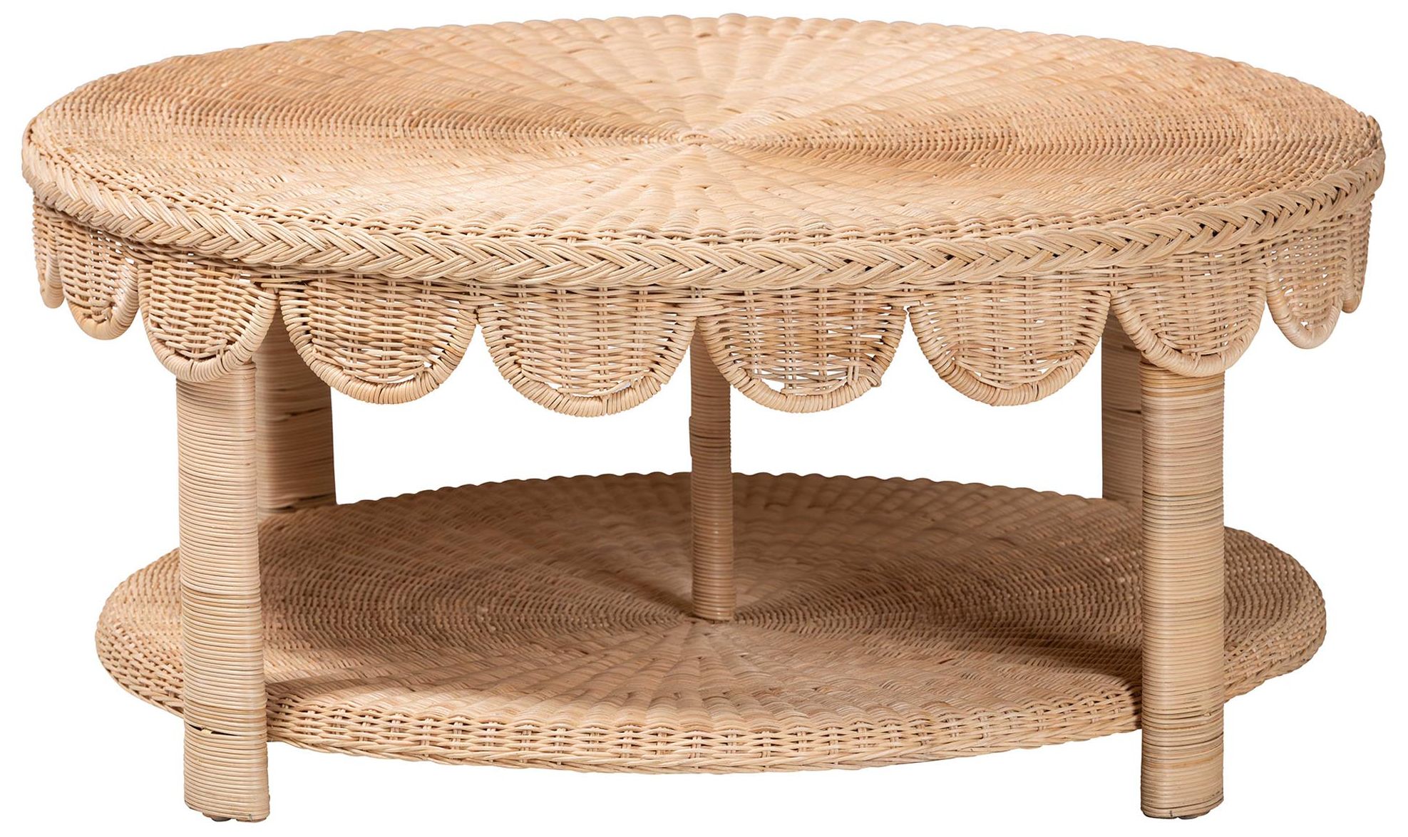 Image 3 bali & pari Latoya Rattan Coffee Table with Scalloped Apron and Lower Shelf more views