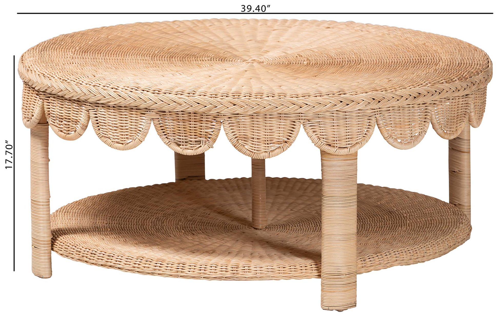bali & pari Latoya Rattan Coffee Table with Scalloped Apron and Lower Shelf
