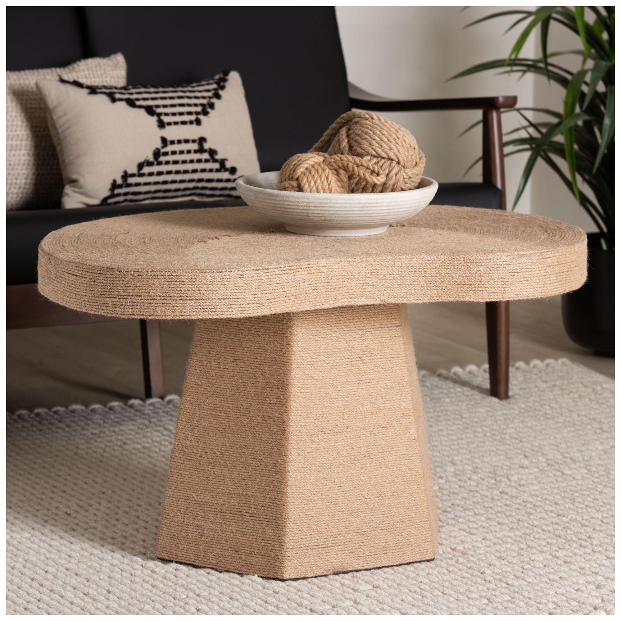 bali & pari Lenka Natural Jute Coffee Table with Sculptural Base