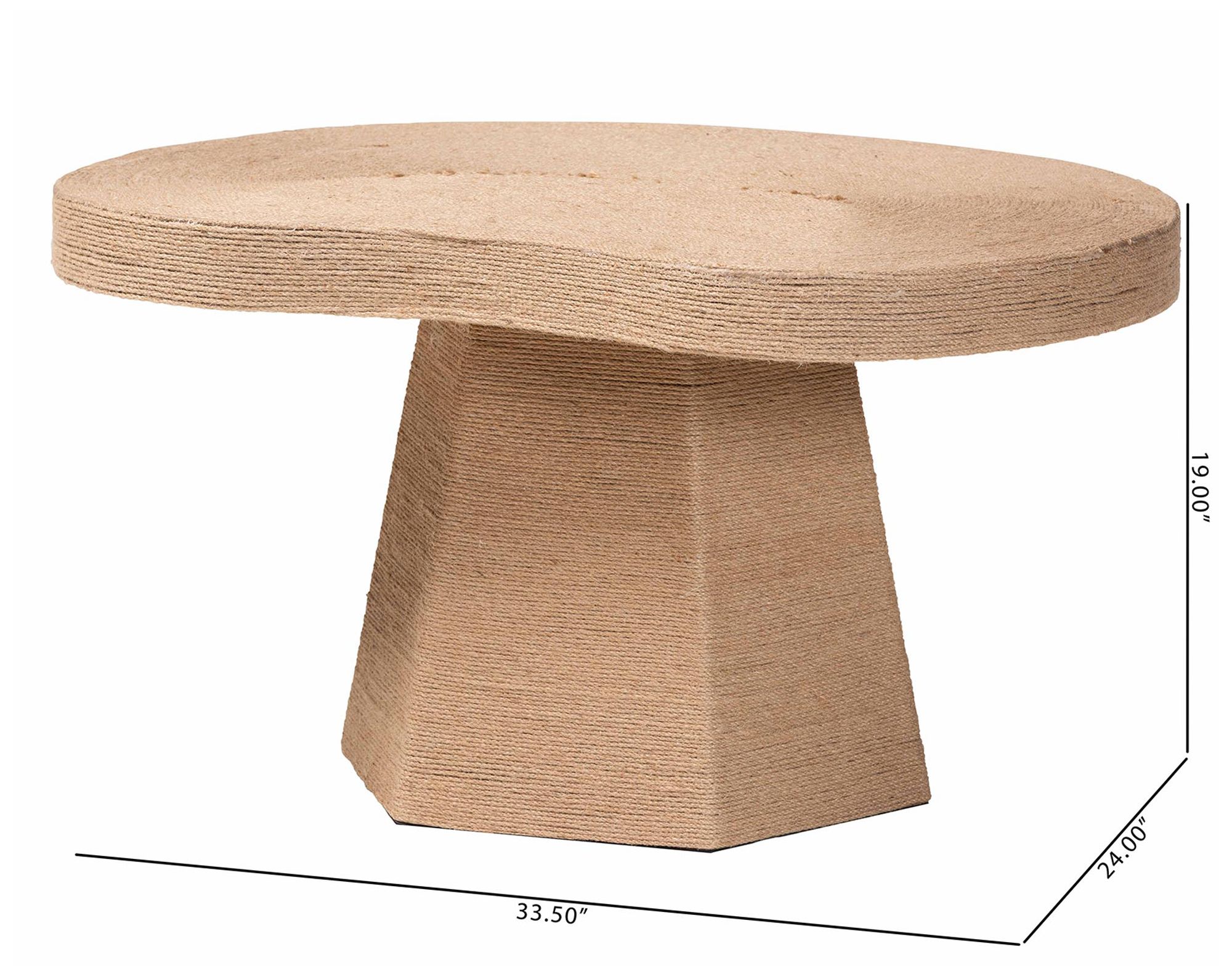 bali & pari Lenka Natural Jute Coffee Table with Sculptural Base