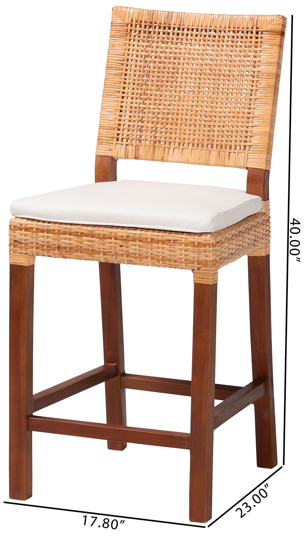 bali & pari Lesia Natural Rattan Counter Stool with Cushion - Handwoven