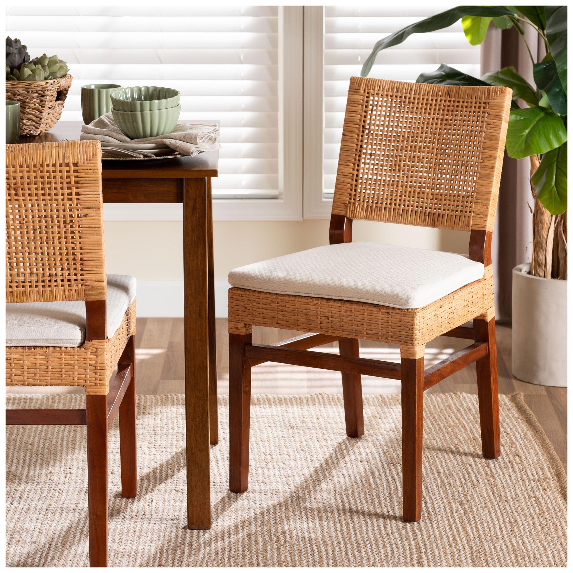 Image 2 bali & pari Lesia Natural Rattan Dining Chair with Cushion - Handwoven more views
