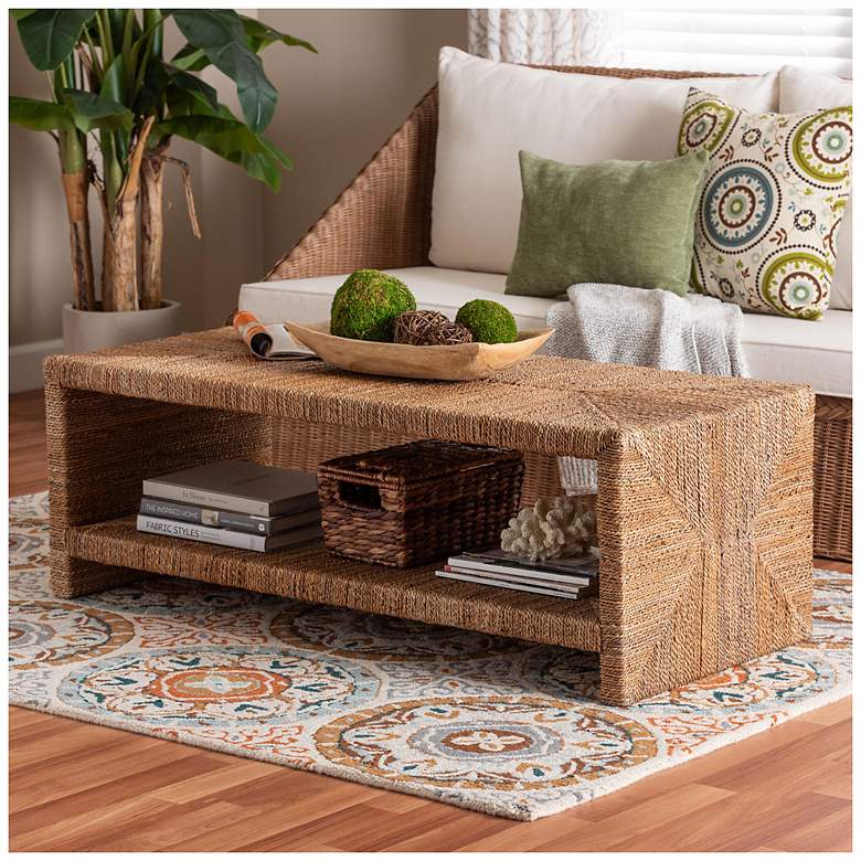 Image 2 bali & pari Liza Rectangle Seagrass Coffee Table -with Open Shelf more views