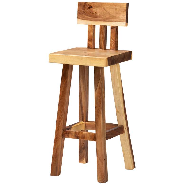 Image 1 bali & pari Luli Suar Wood Bar Stool - Handcrafted Solid Wood Stool
