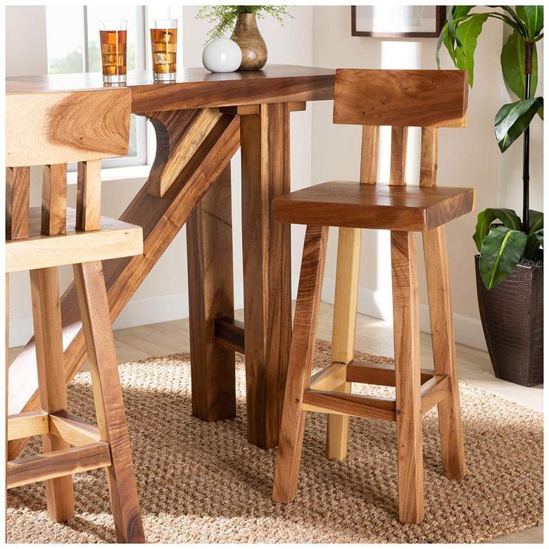 Image 1 bali & pari Luli Suar Wood Bar Stool - Handcrafted Solid Wood Stool
