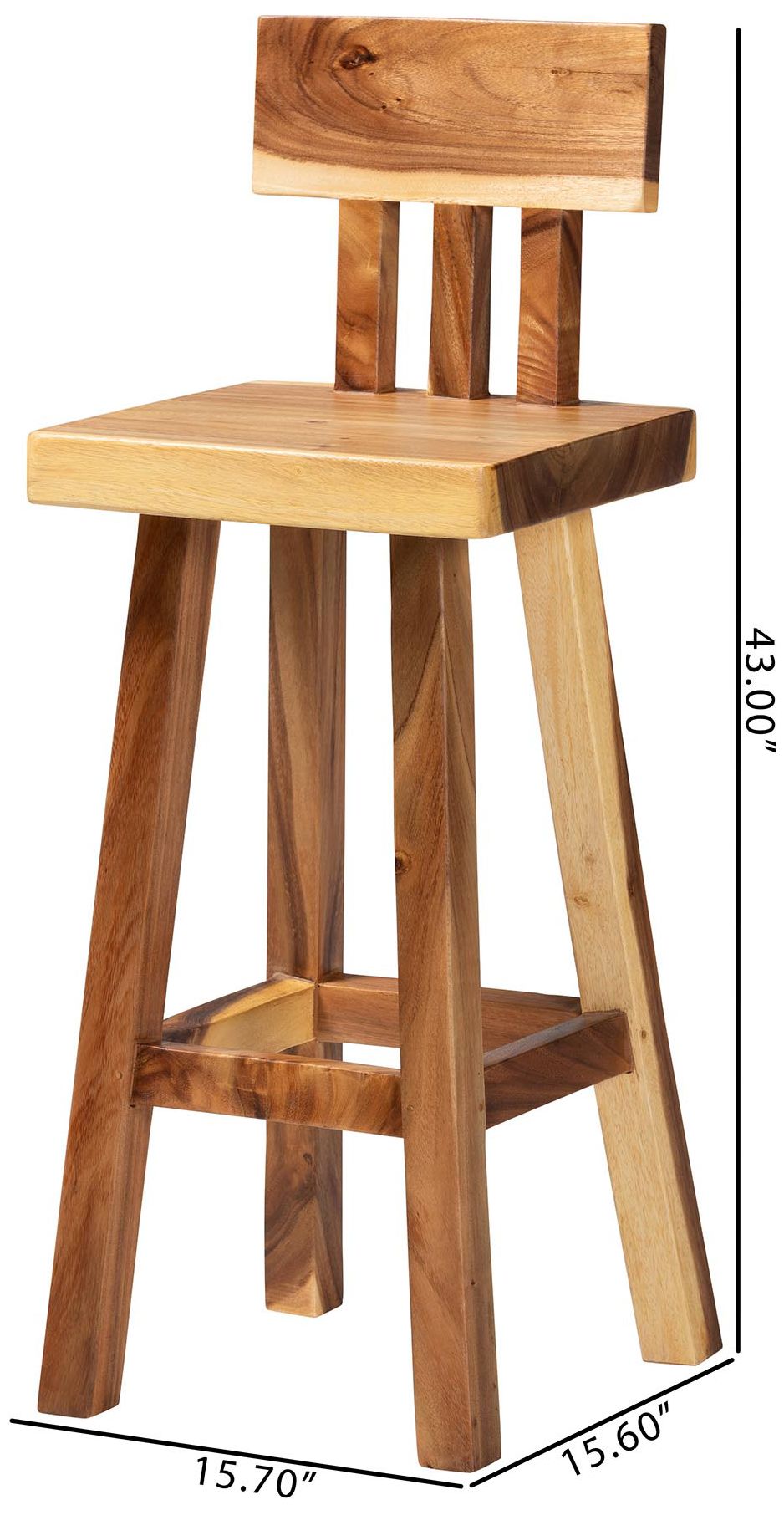 bali & pari Luli Suar Wood Bar Stool - Handcrafted Solid Wood Stool