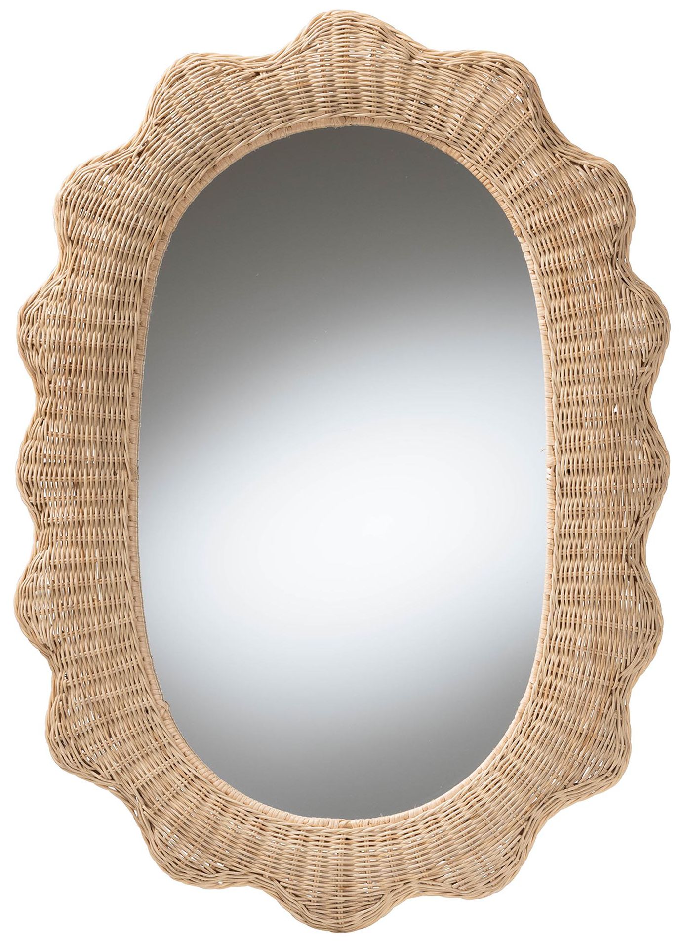 Image 2 bali & pari Makoto Scalloped Natural Rattan Wall Mirror - Wicker Oval Frame