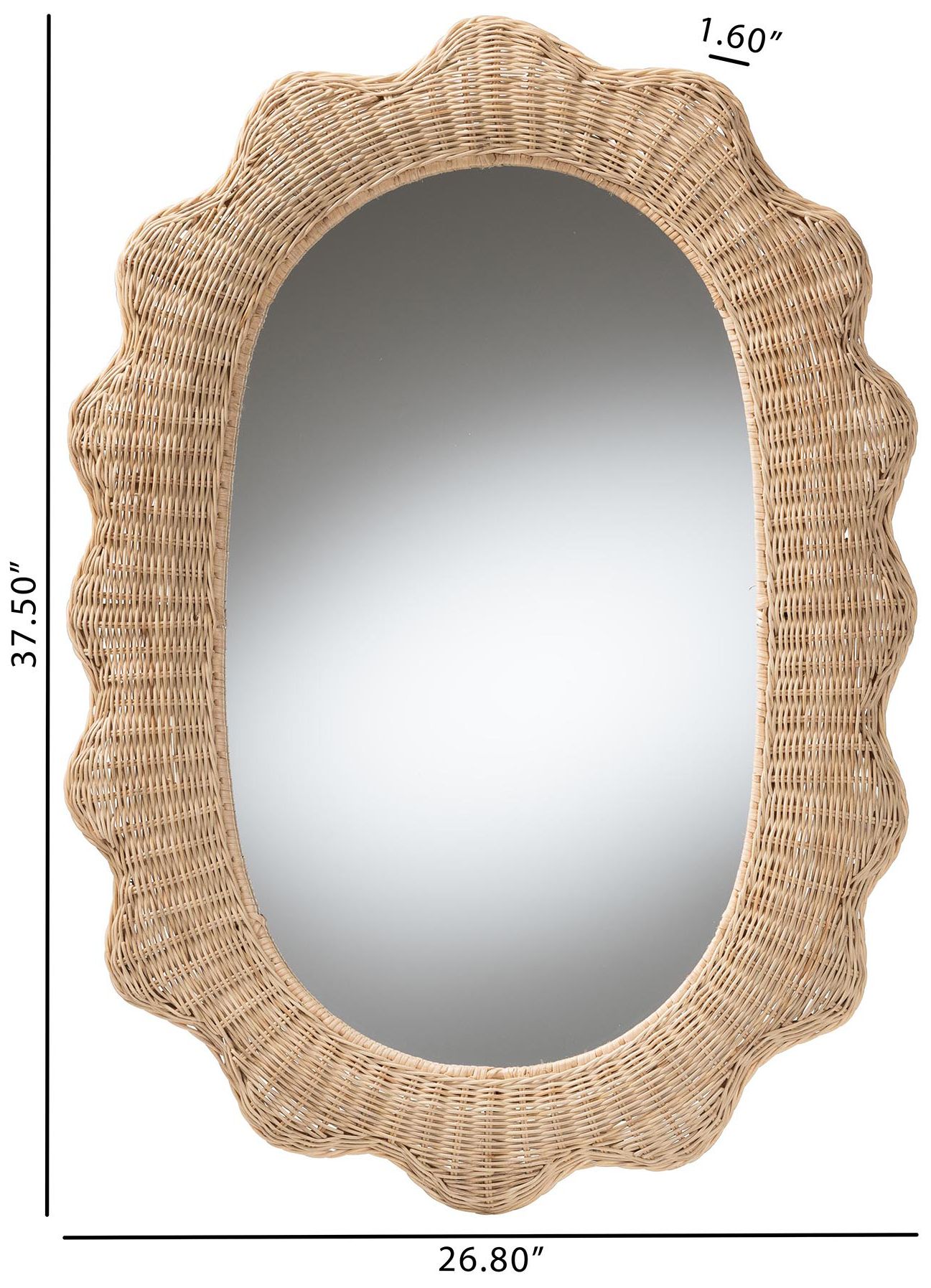 Image 4 bali & pari Makoto Scalloped Natural Rattan Wall Mirror - Wicker Oval Frame more views