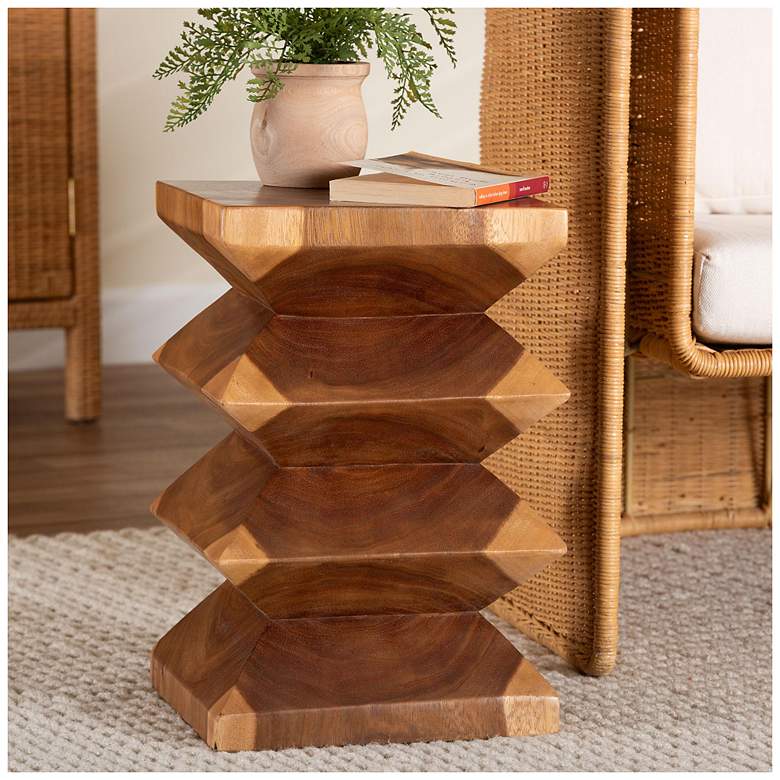 Image 1 bali & pari Malati Solid Suar Wood Side Table - Sculptural End Table