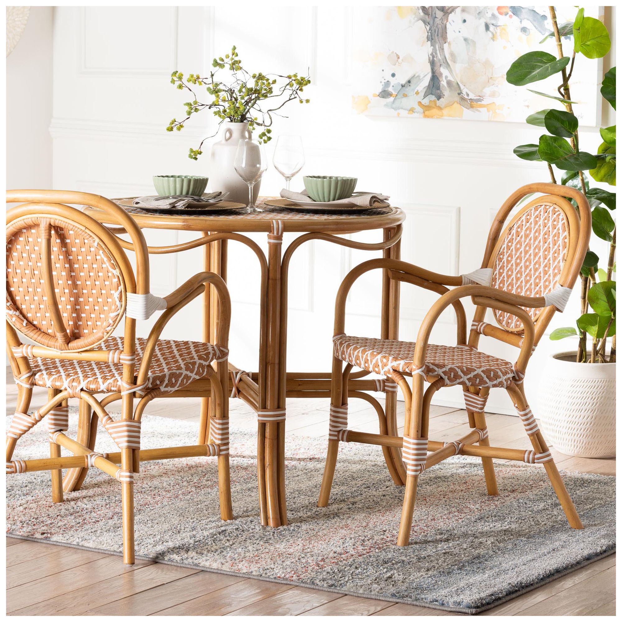 Image 2 bali & pari Mattie Rattan Bistro Dining Chair with Curved Arms, Beige more views