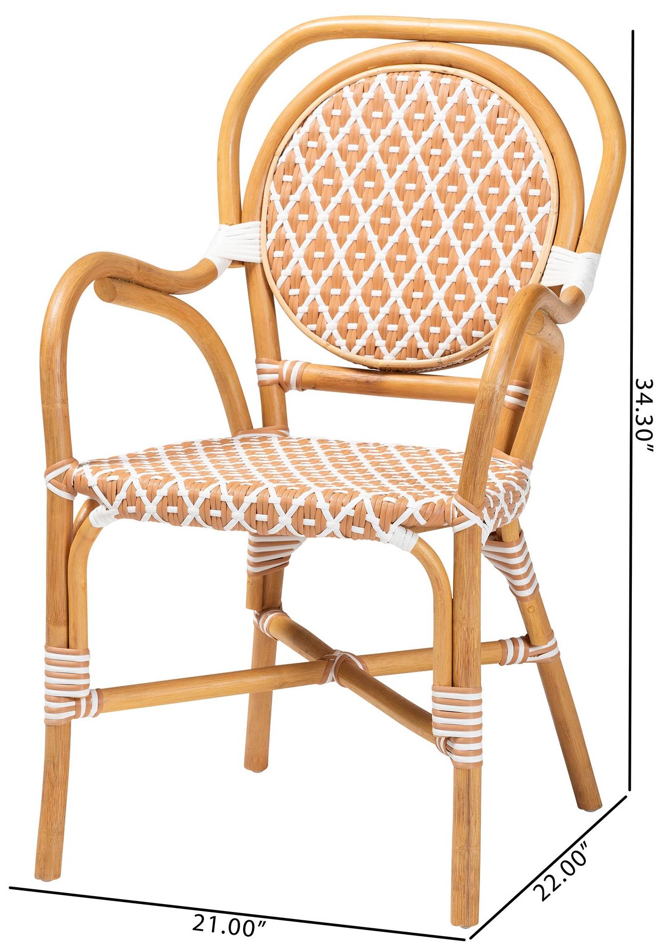 bali & pari Mattie Rattan Bistro Dining Chair with Curved Arms, Beige