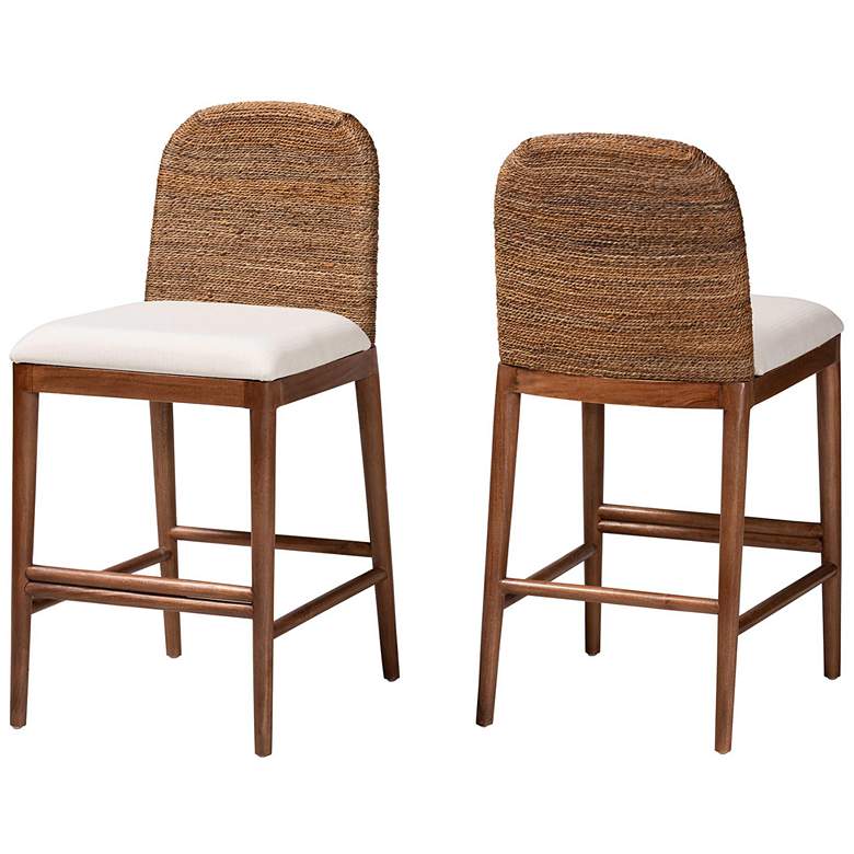Image 1 bali & pari Nadim Seagrass and Acacia Wood 2-Piece Counter Stool Set