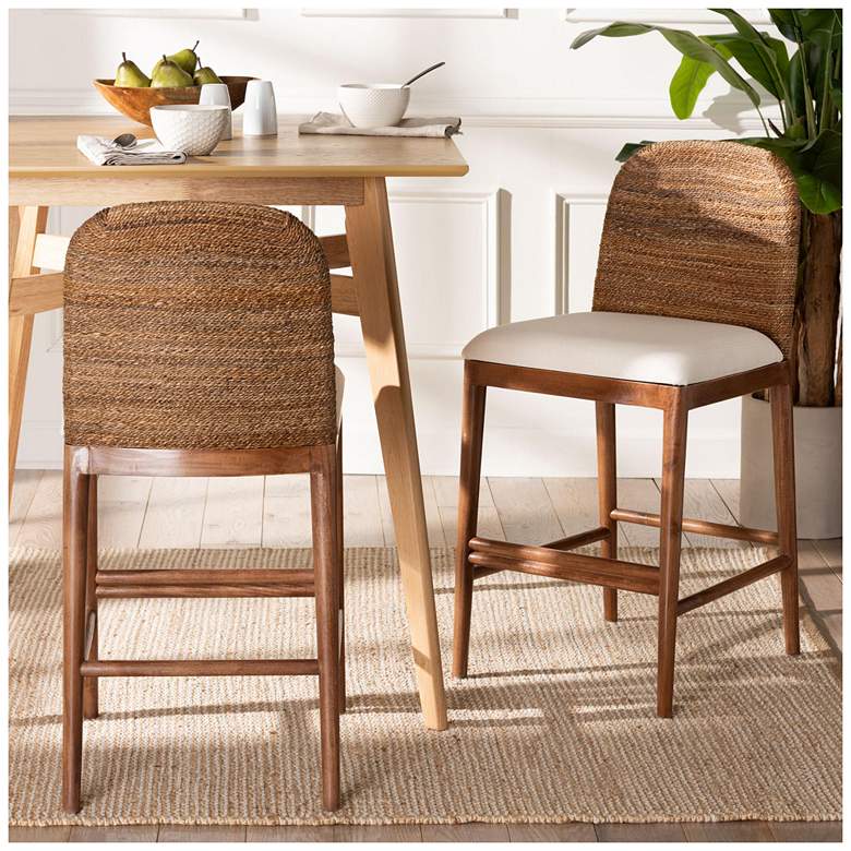 Image 2 bali & pari Nadim Seagrass and Acacia Wood 2-Piece Counter Stool Set more views