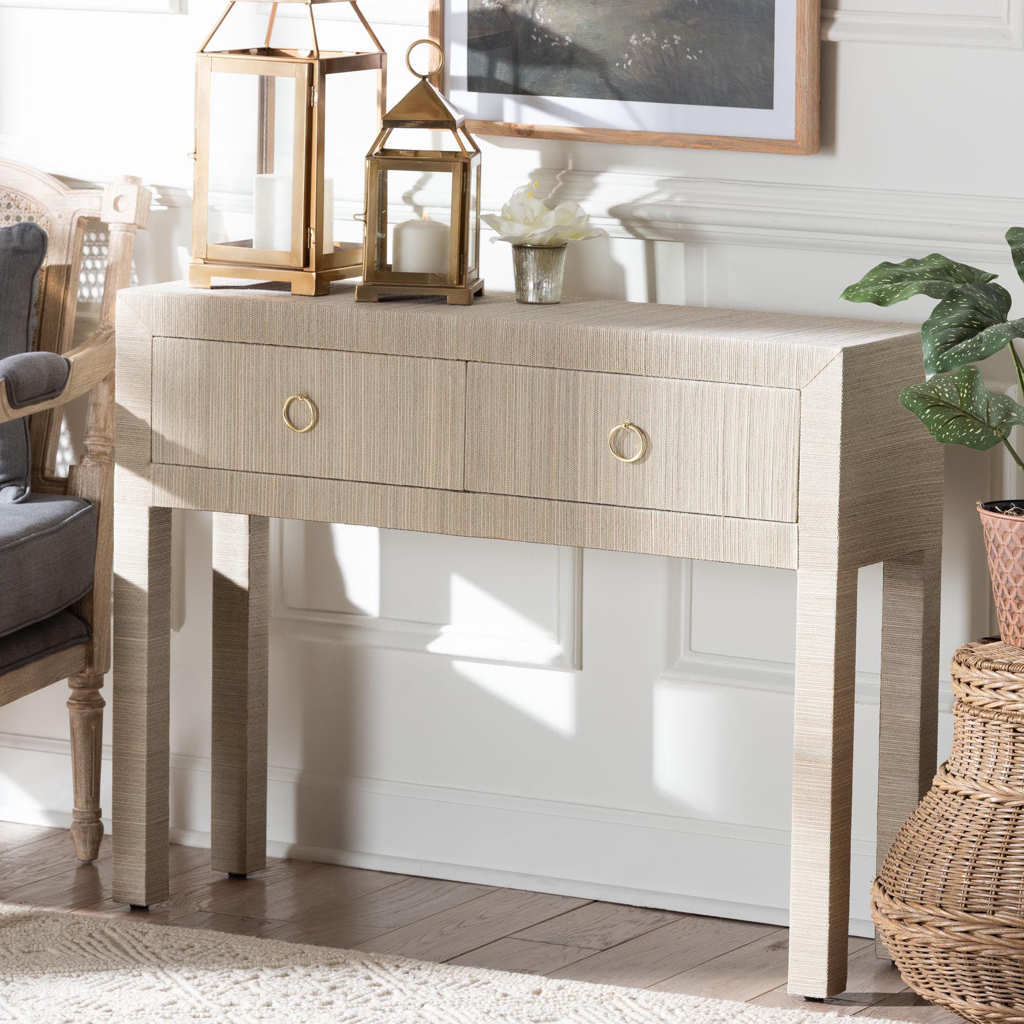 Thumbnail1 of bali & pari Noah Grasscloth 2-Drawer Console Table - Accent Table, Beige