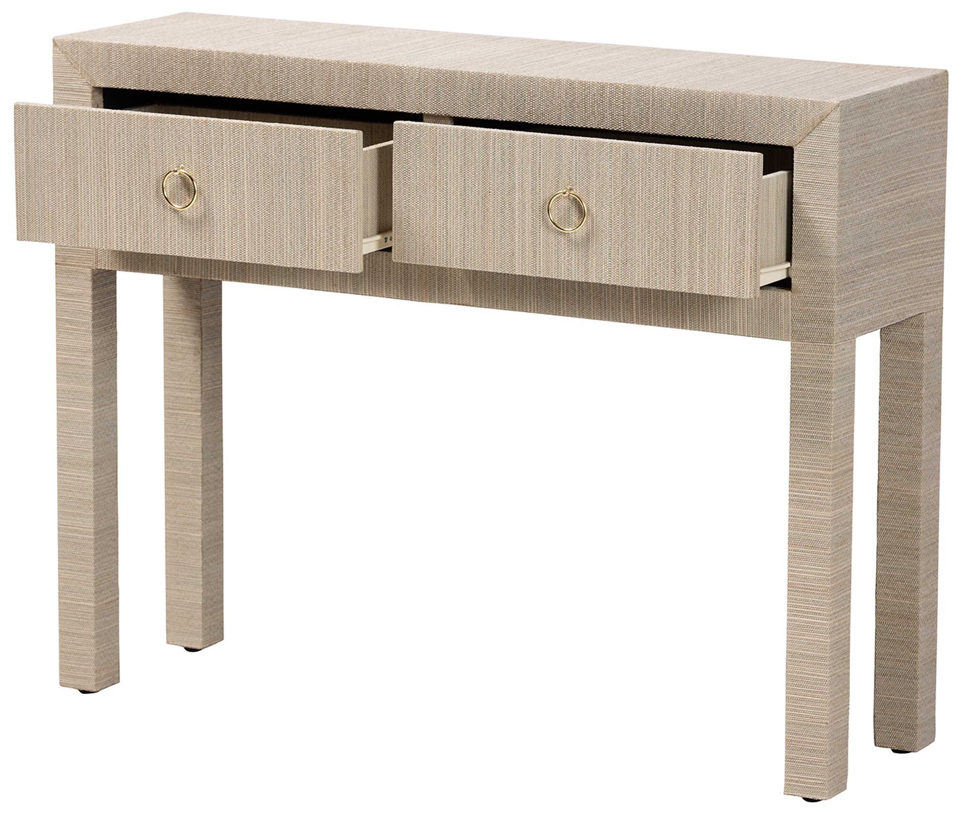 Thumbnail3 of bali & pari Noah Grasscloth 2-Drawer Console Table - Accent Table, Beige more views