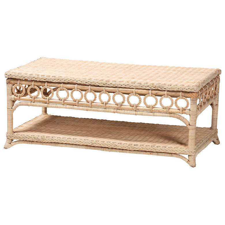 Image 2 bali & pari Oxford Braided Natural Rattan Coffee Table with Open Shelf