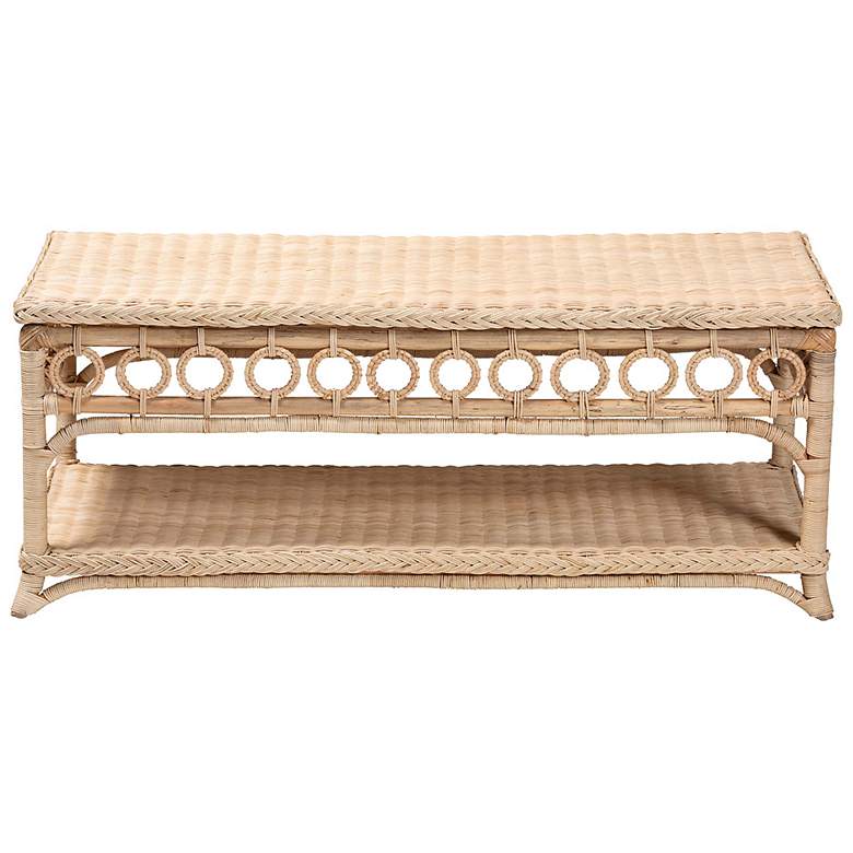 Image 3 bali & pari Oxford Braided Natural Rattan Coffee Table with Open Shelf more views