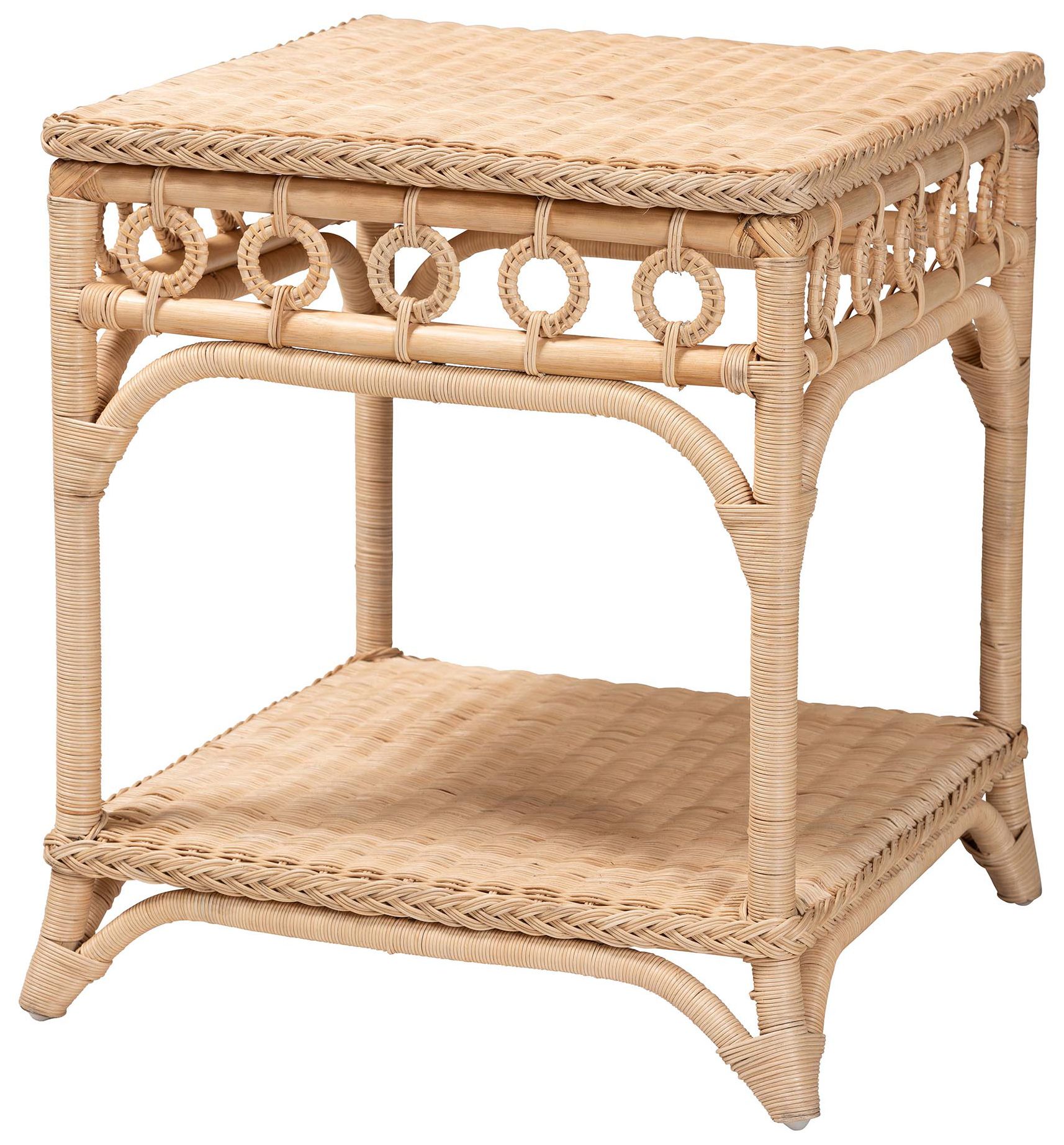 bali & pari Oxford Braided Natural Rattan End Table with Shelf
