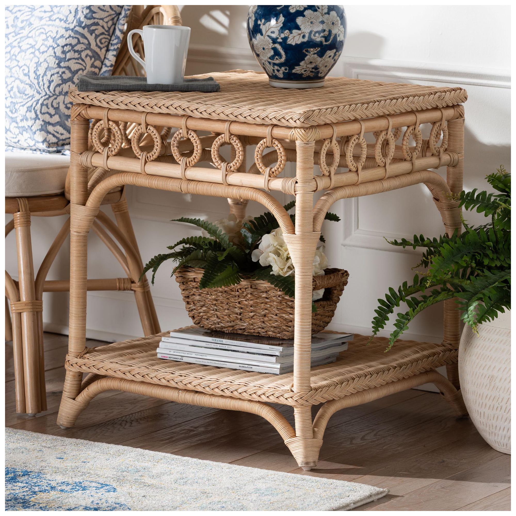 Image 3 bali & pari Oxford Braided Natural Rattan End Table with Shelf more views