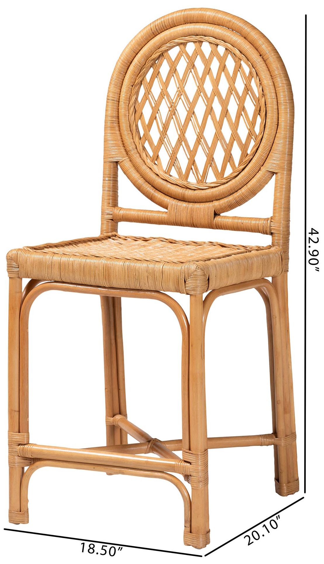 bali & pari Oxford Round Back Rattan Handwoven Cane Counter Stool