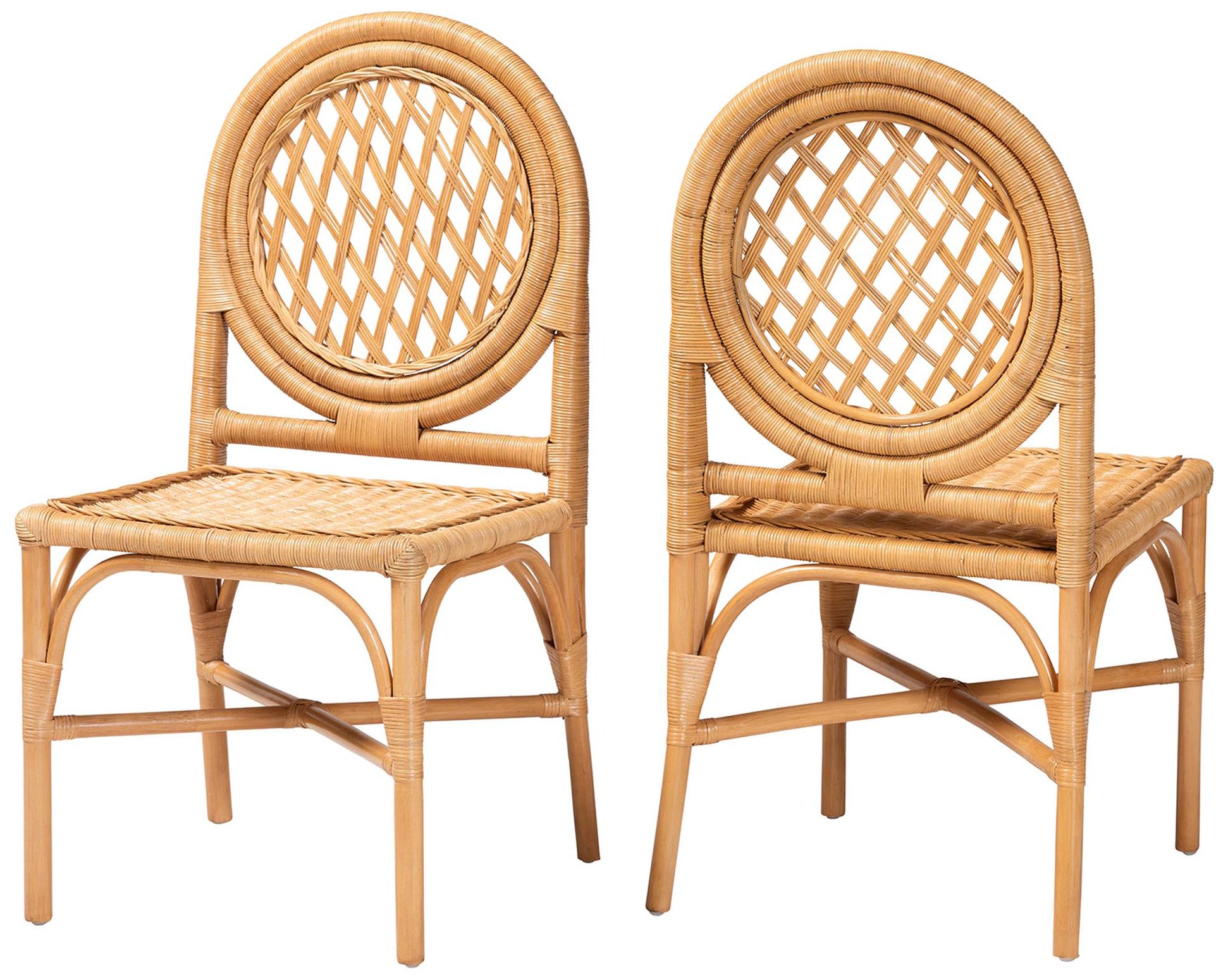 Image 2 bali & pari Oxford Round Back Rattan Handwoven Cane Dining Chair Set of 2