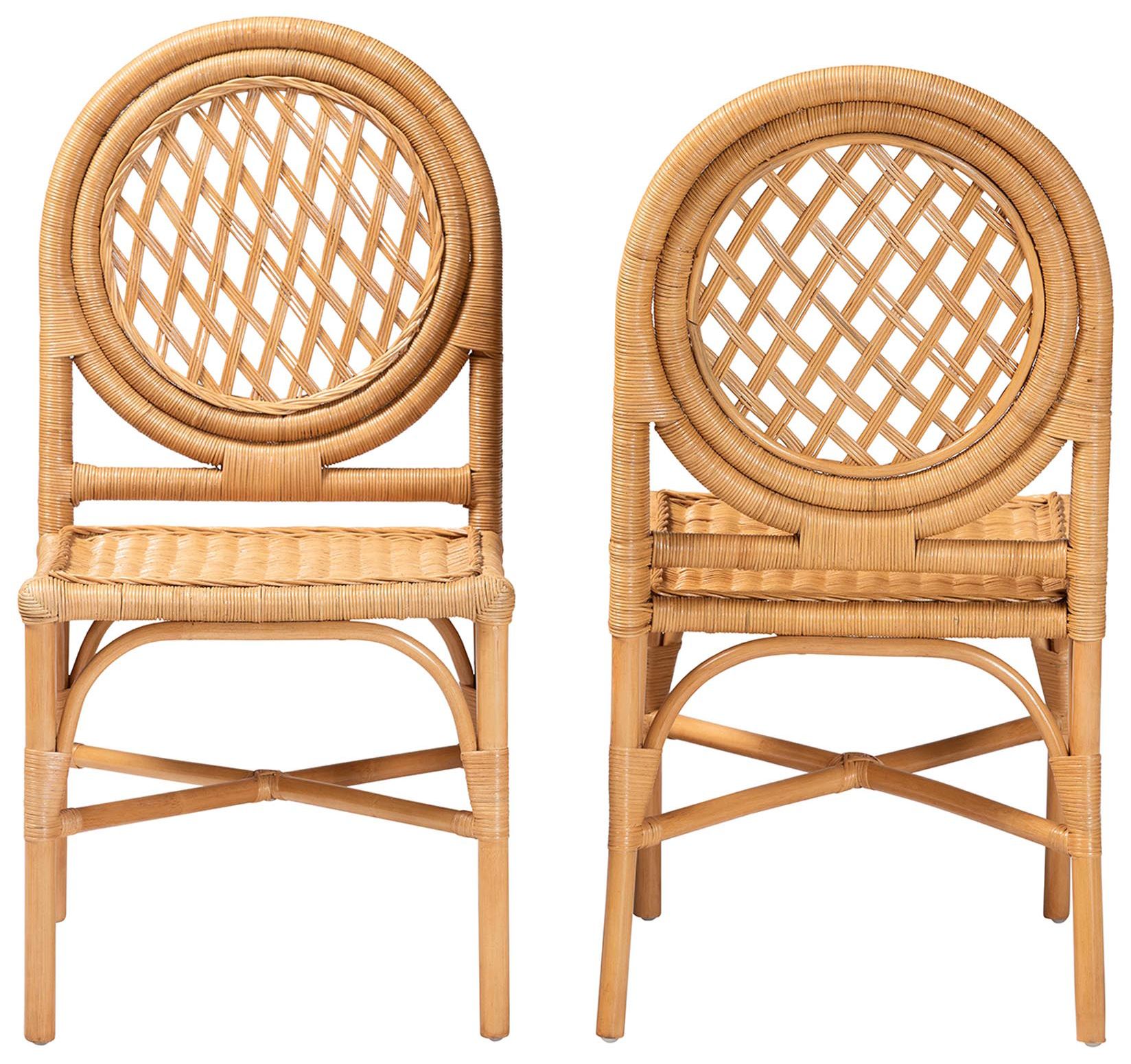 Image 3 bali & pari Oxford Round Back Rattan Handwoven Cane Dining Chair Set of 2 more views