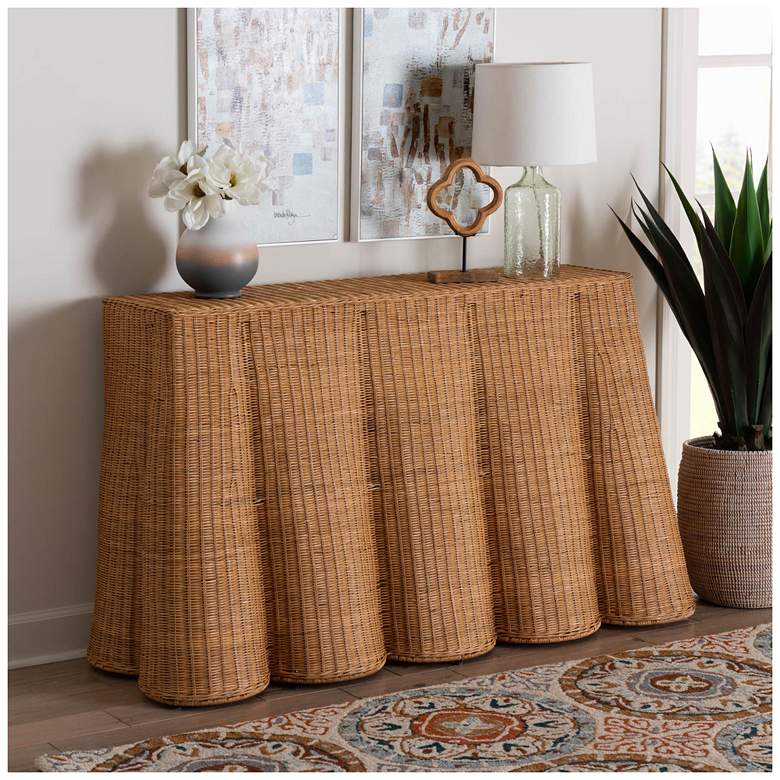 Image 1 bali & pari Palm Bohemian Honey Scallop Rattan Console Table