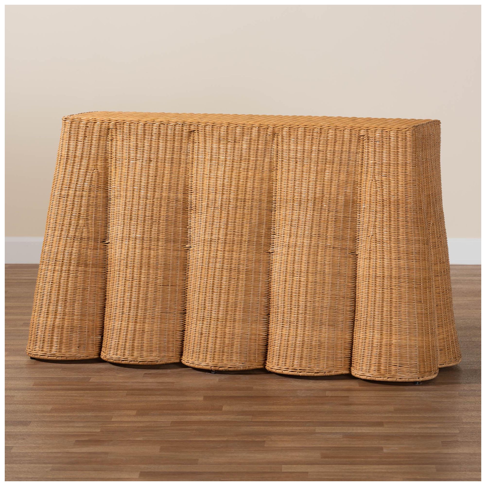 bali & pari Palm Bohemian Honey Scallop Rattan Console Table