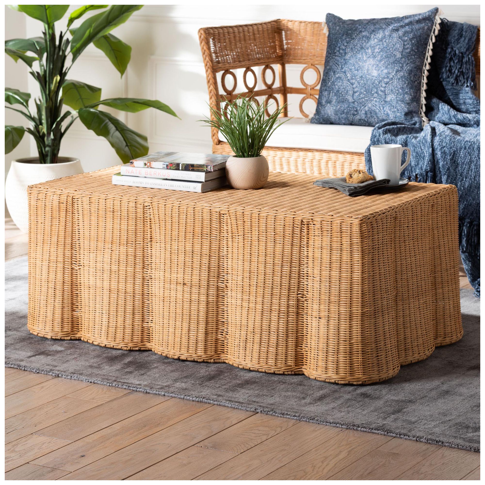 Image 7 bali & pari Palm Scalloped Rattan Coffee Table, Light Honey more views