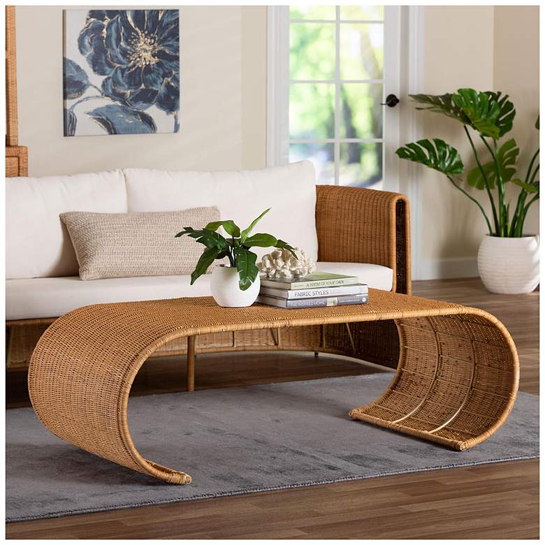 Image 1 bali & pari Palm Waterfall Natural Rattan Coffee Table - Wicker Centerpiece