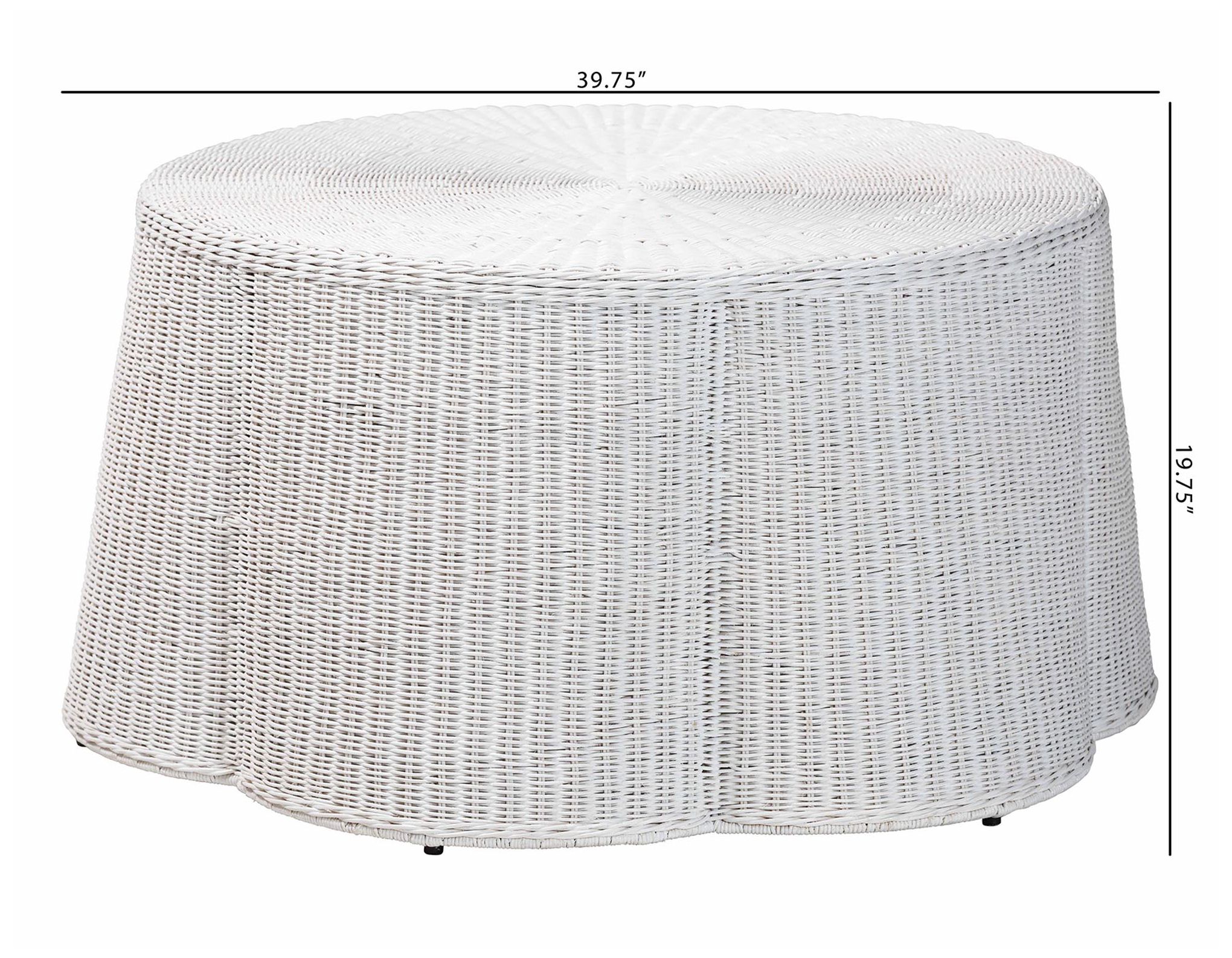 Image 6 bali & pari Palm White Scalloped Rattan Handwoven Round Coffee Table more views