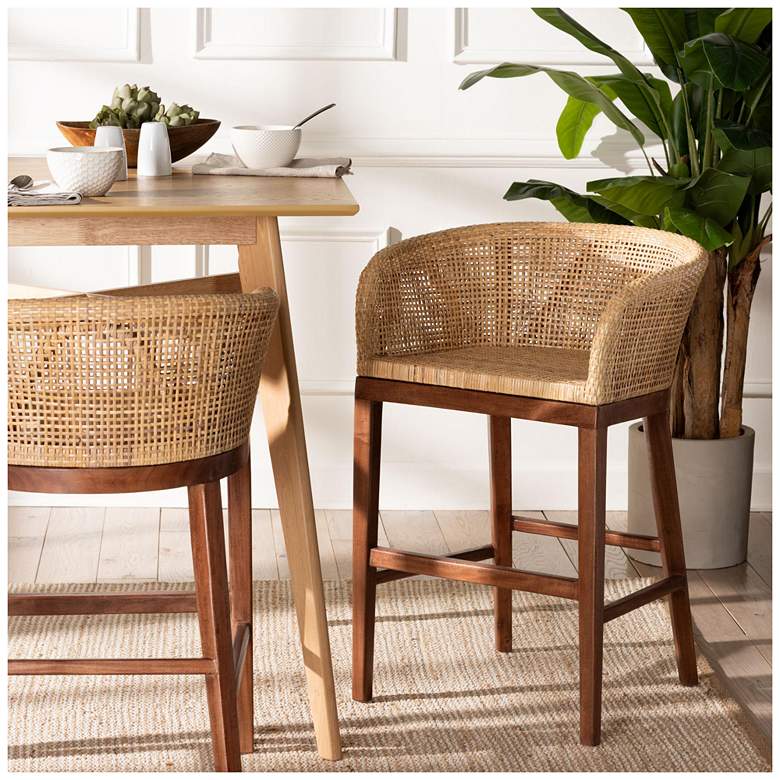 Image 1 bali & pari Papua Natural Rattan and Walnut Brown Acacia Wood Counter Stool
