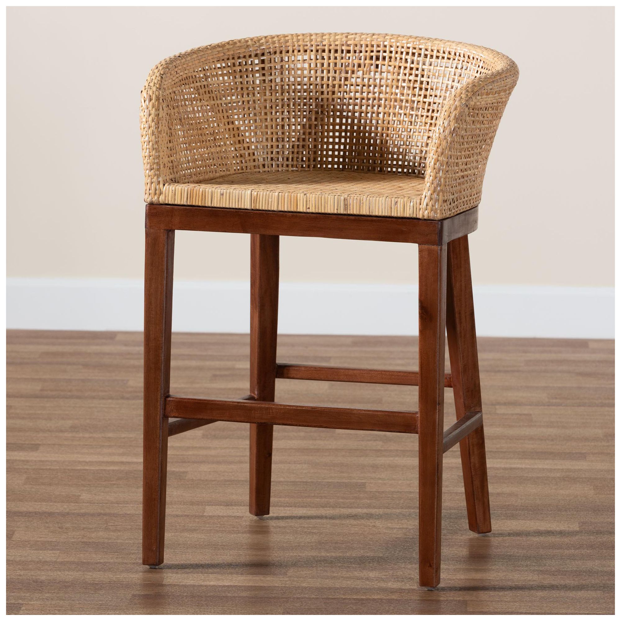 bali & pari Papua Natural Rattan and Walnut Brown Acacia Wood Counter Stool