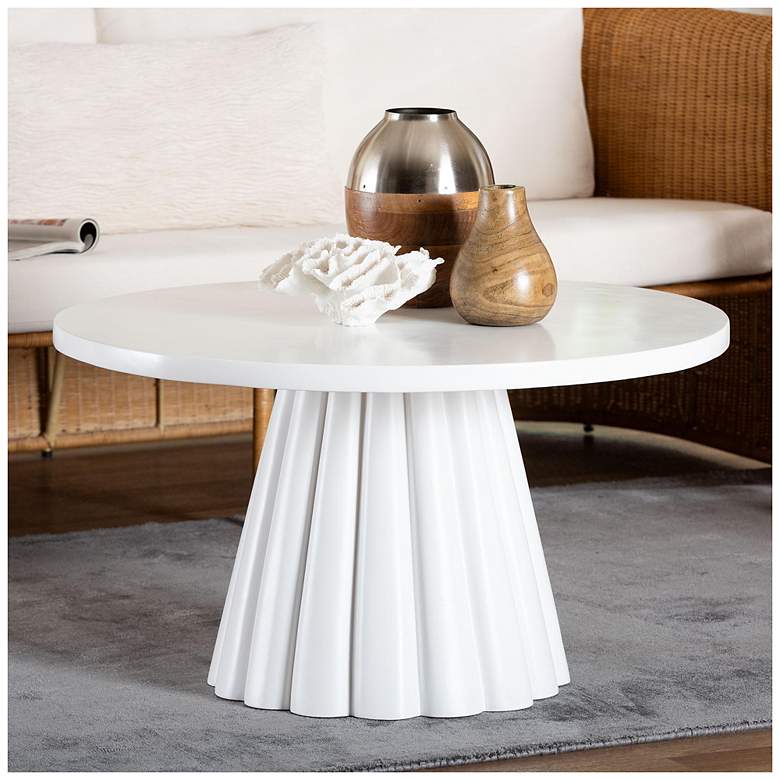 Image 1 bali & pari Parvana White Round Coffee Table with Fluted Pedestal Base