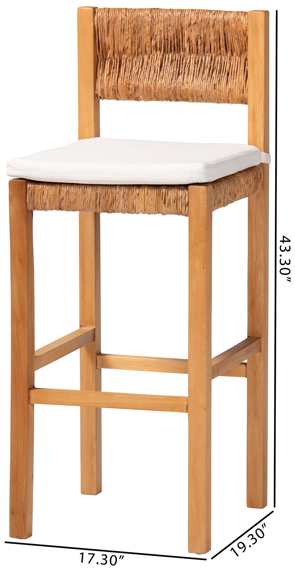 bali & pari Pava Woven Seagrass Bar Stool - with Textured Back, Bar Height