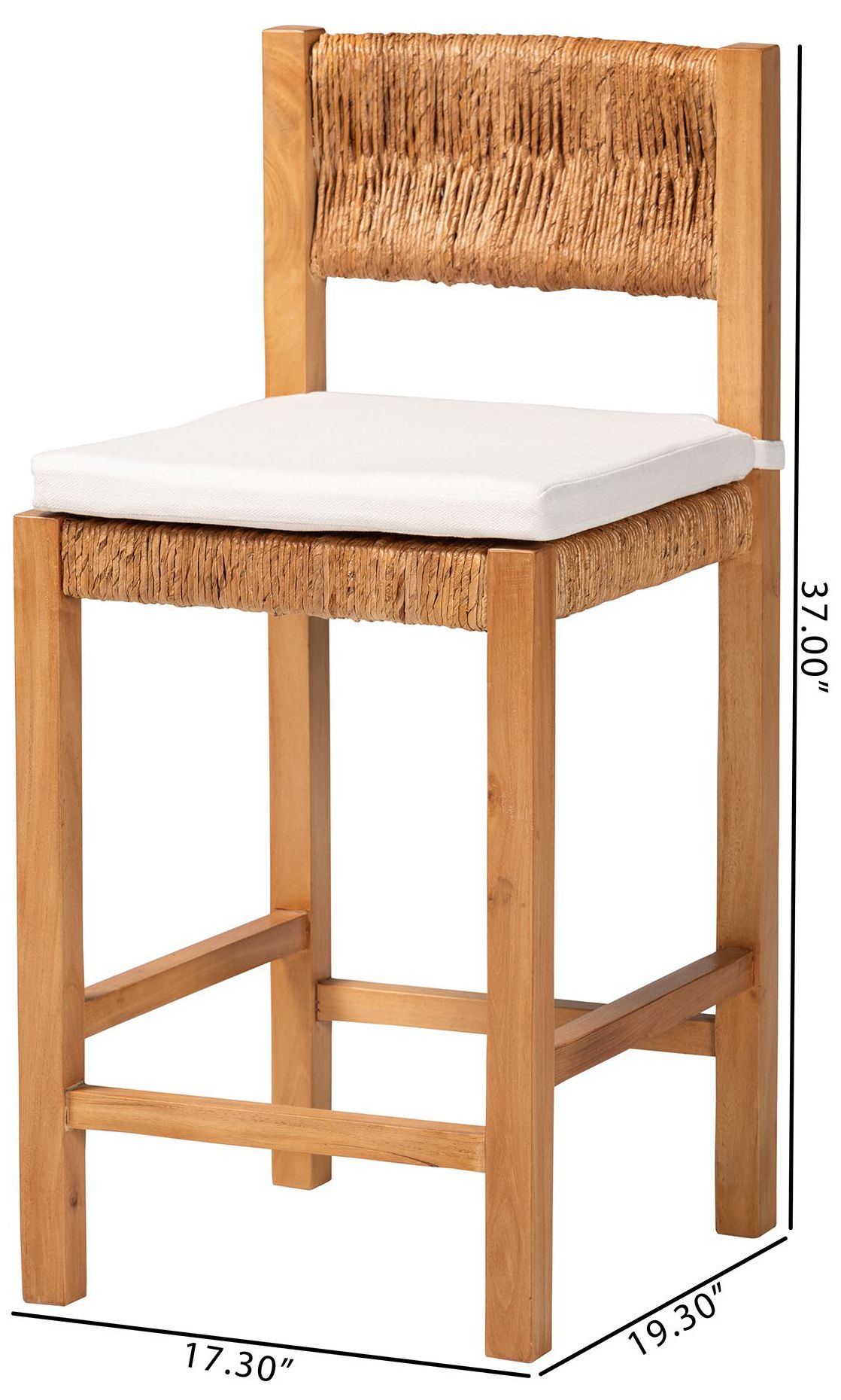 bali & pari Pava Woven Seagrass Counter Stool - With Textured Back