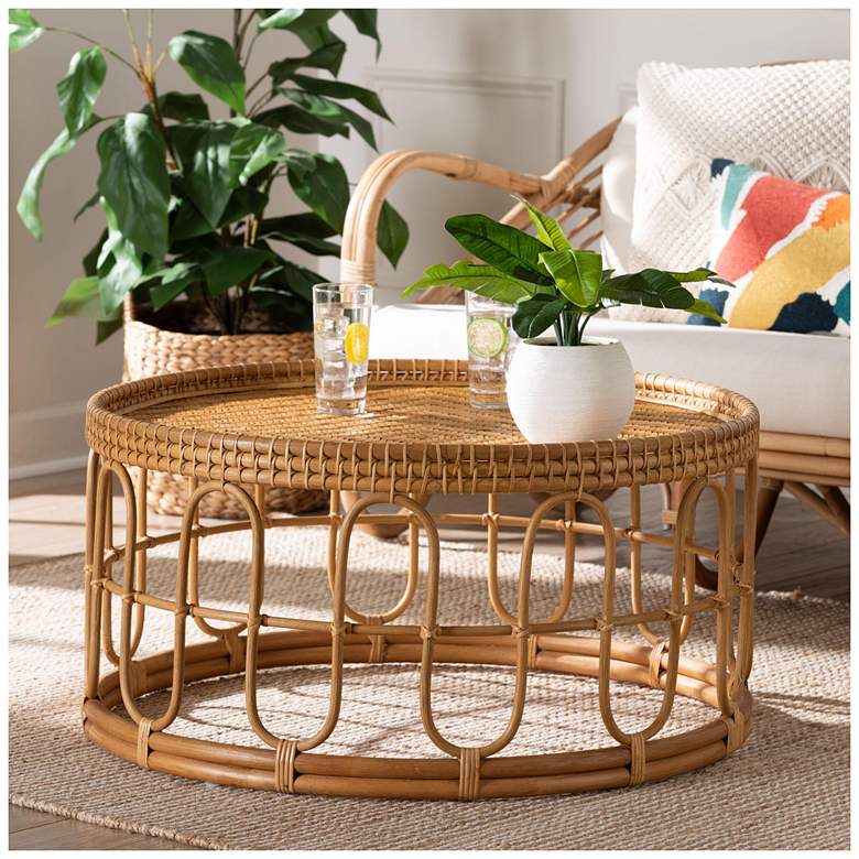 Image 2 bali & pari Phoenix Modern Bohemian Light Honey Rattan Coffee Table more views