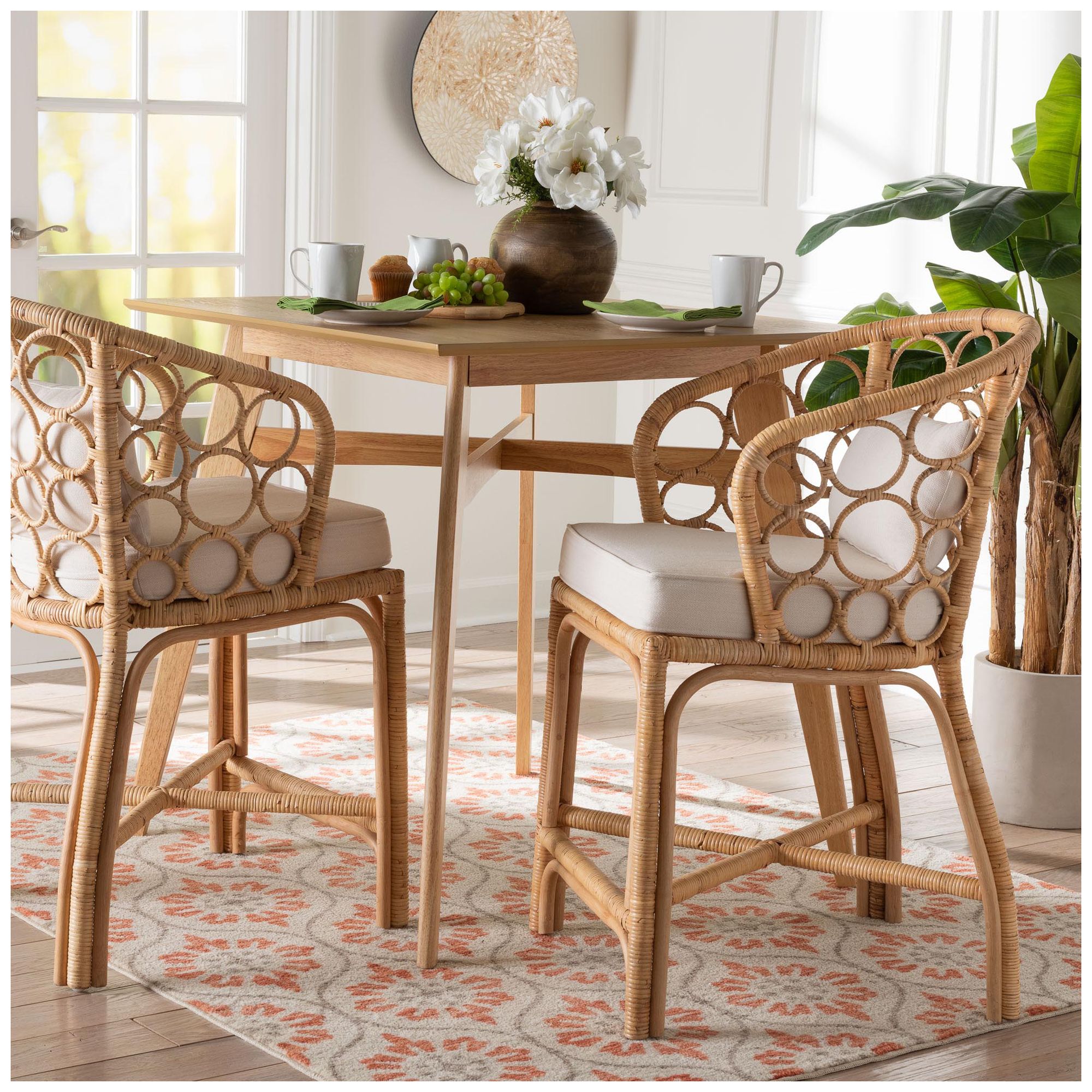 bali & pari Prisca Natural Rattan Counter Stool with Removable Cushions