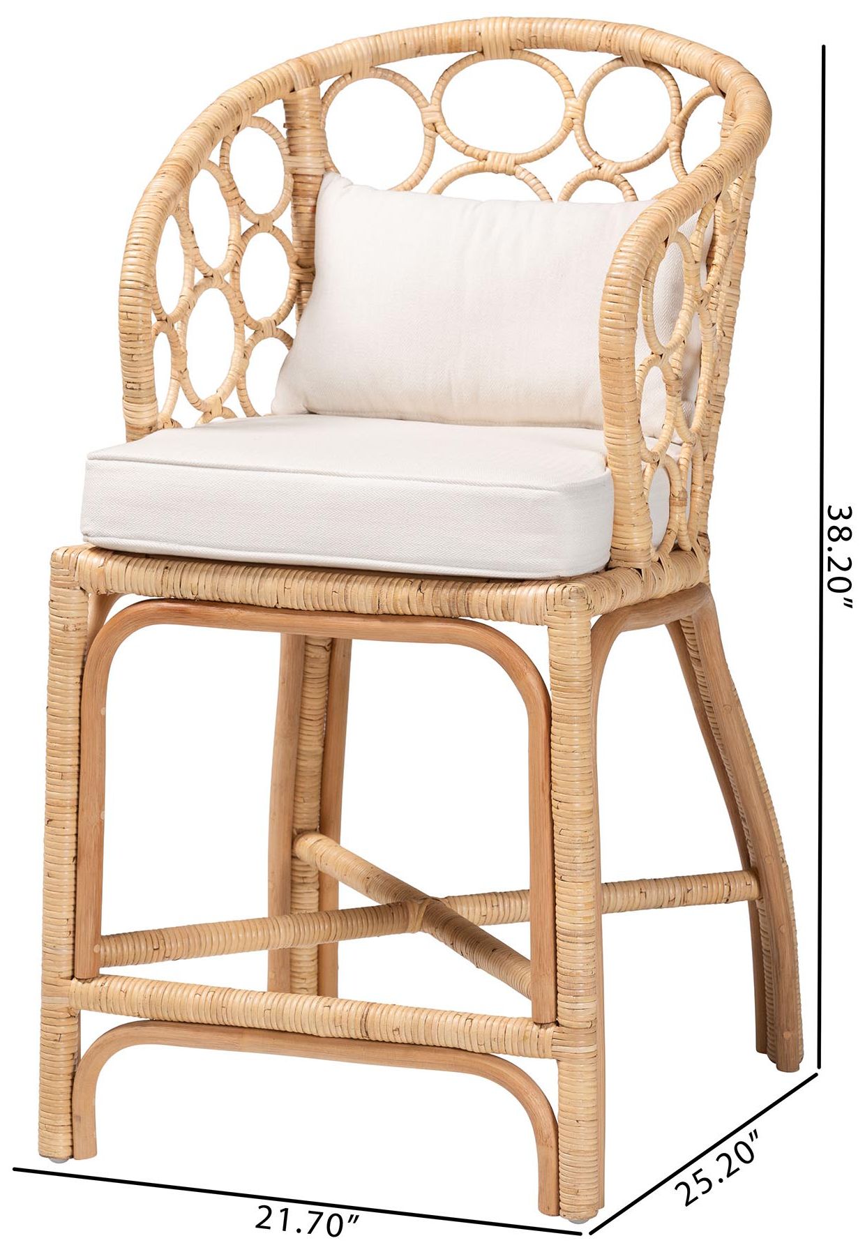 bali & pari Prisca Natural Rattan Counter Stool with Removable Cushions