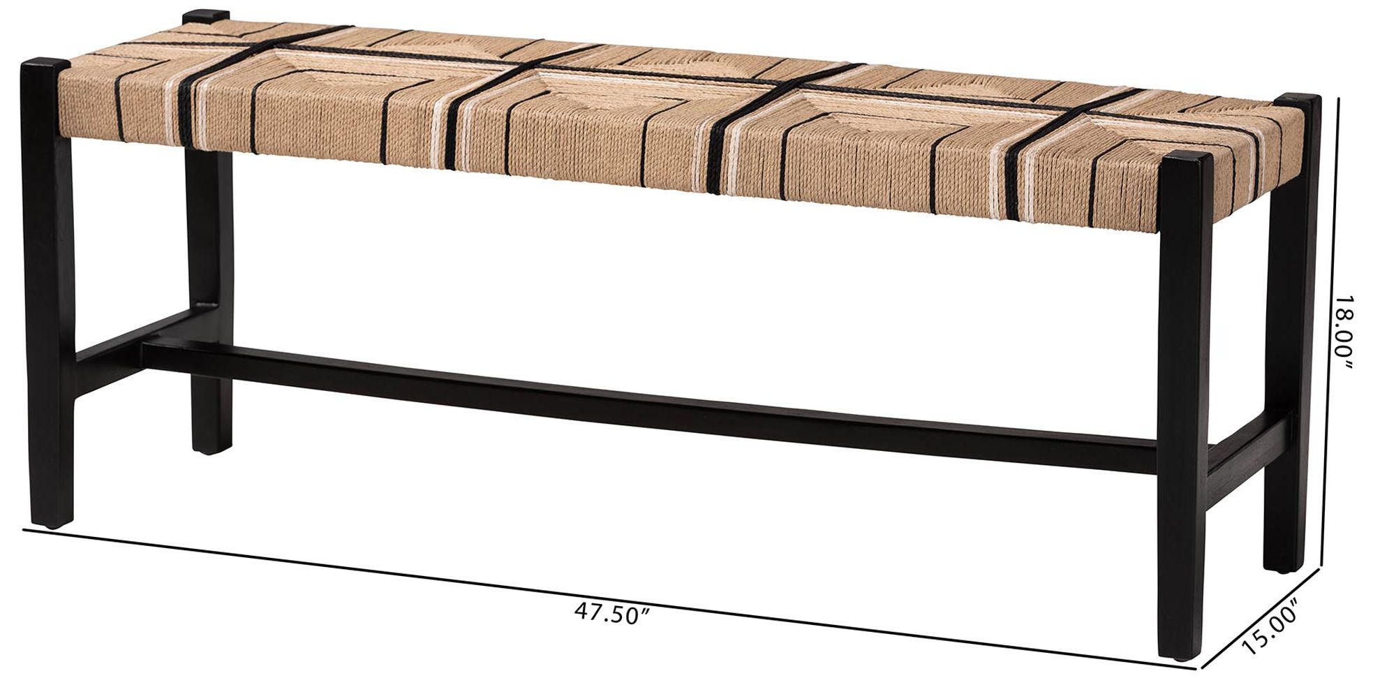 bali & pari Prita Woven Paper Loom Bench with Mahogany Wood Frame - Black