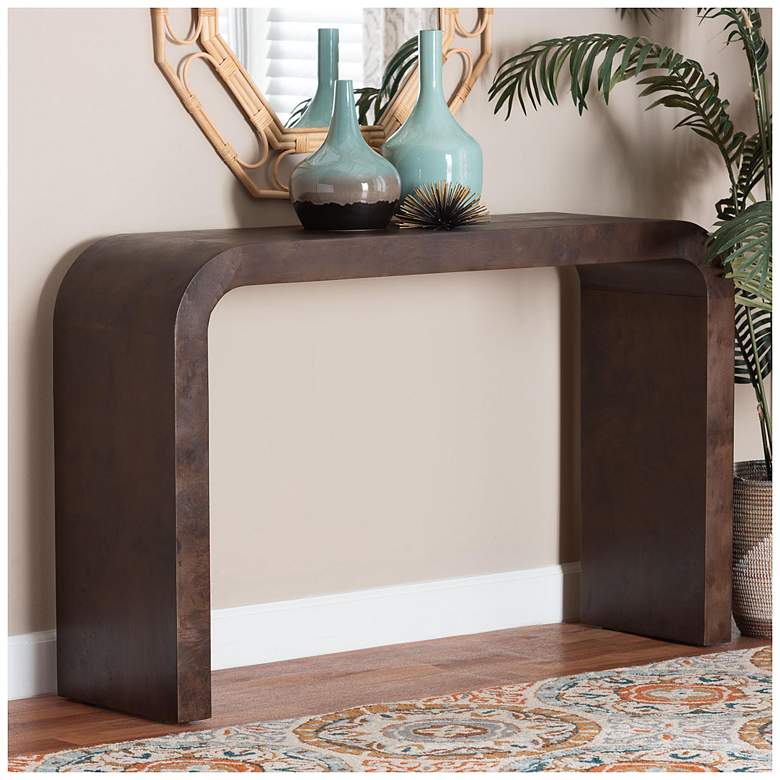 Image 2 bali & pari Revelle Real Burl Wood Console Table in Dark Walnut Brown more views