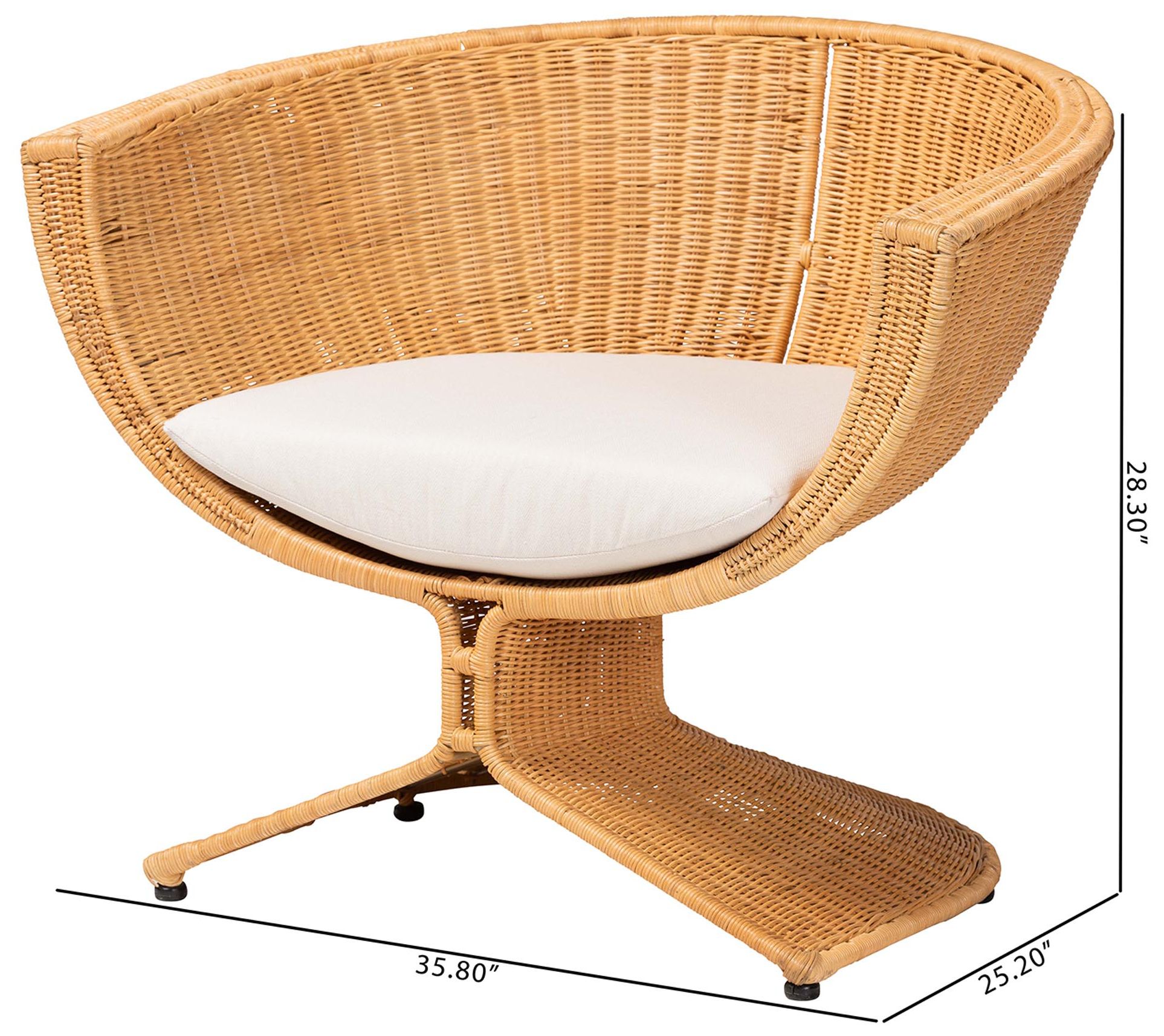 bali & pari Reya Natural Rattan Lounge Chair - Wicker Accent Seating