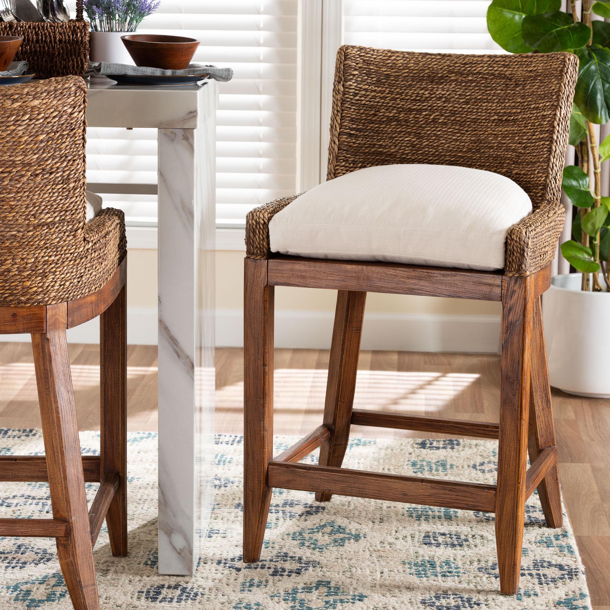 Thumbnail1 of bali & pari Ridley Seagrass Counter Stool with Mahogany Wood, Brown Wash