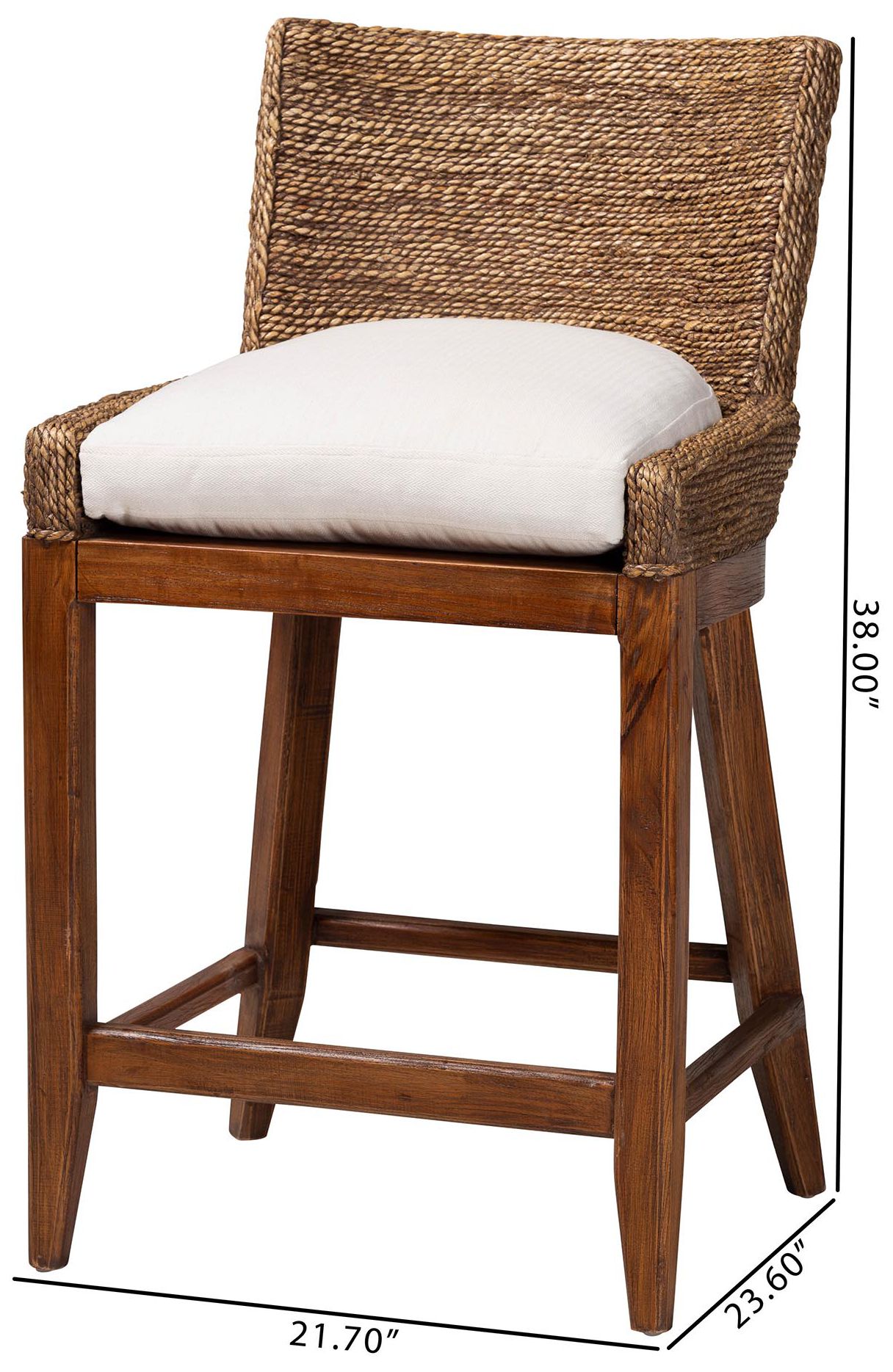 bali & pari Ridley Seagrass Counter Stool with Mahogany Wood, Brown Wash