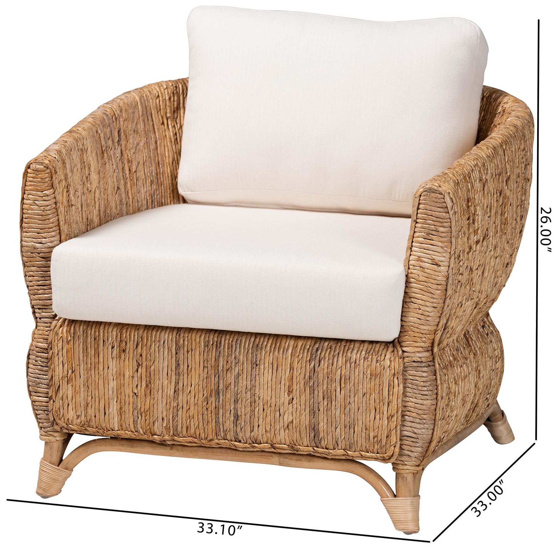 bali & pari Roma Rattan and Seagrass Armchair with Cushions - Handwoven