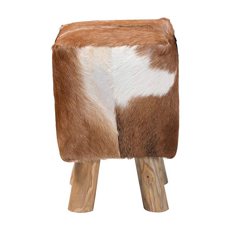 Image 3 bali & pari Scotlyn Genuine Goat Leather Footstool with Teak Wood Legs more views