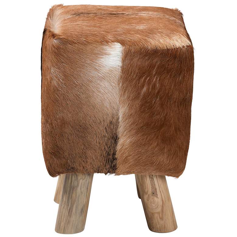 Image 5 bali & pari Scotlyn Genuine Goat Leather Footstool with Teak Wood Legs more views