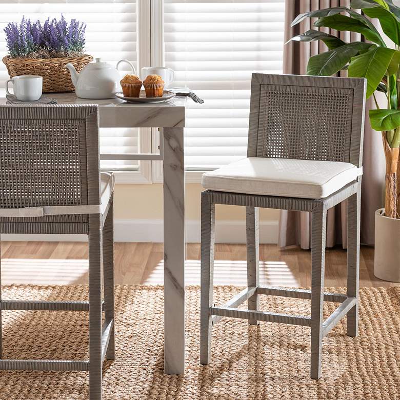 Image 1 bali & pari Sofia French Gray Rattan Counter Stool with Cushion